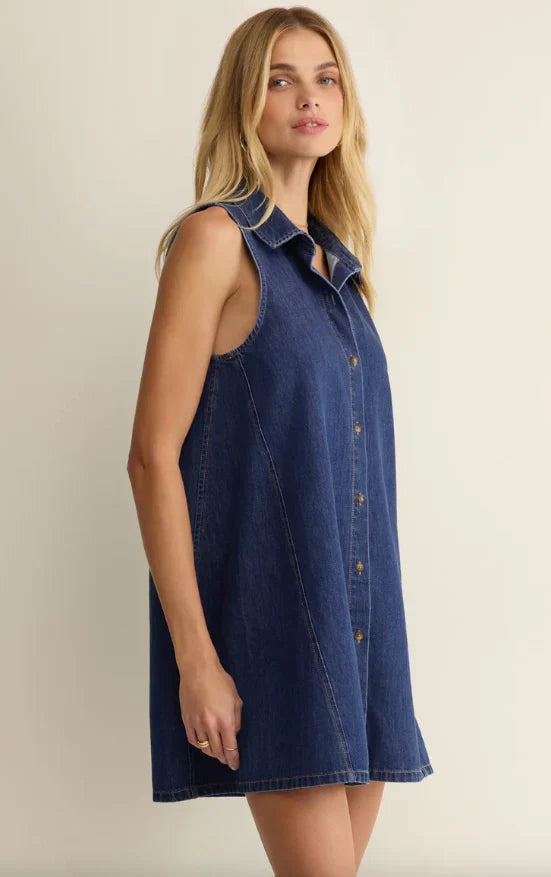 Z Supply New Day Denim Mini Dress - Deep Water