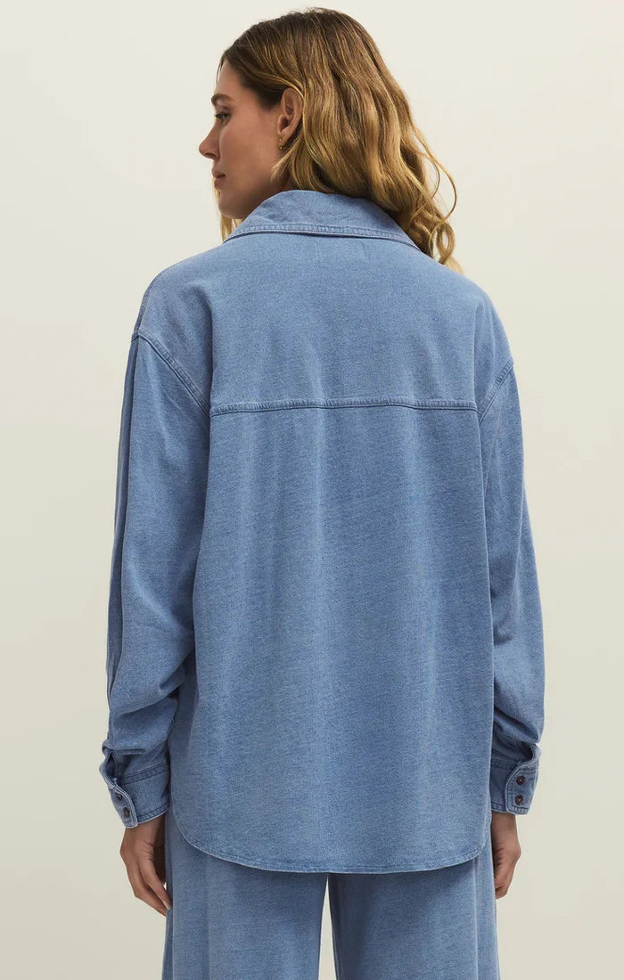 Z Supply Reese Button Down Jersey Denim Top