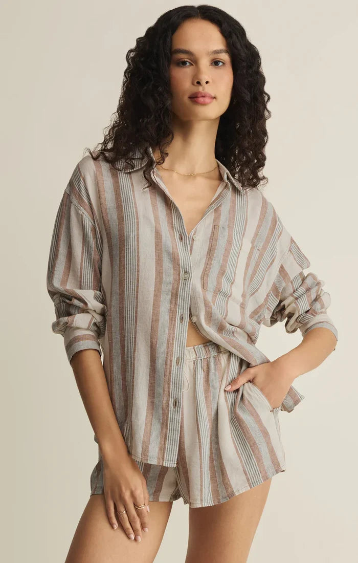 Z Supply The Perfect Striped Button - Island Coconut