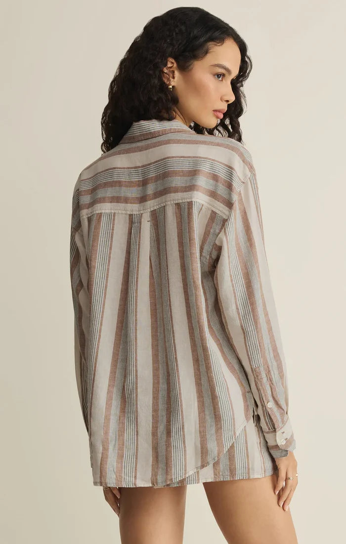 Z Supply The Perfect Striped Button - Island Coconut