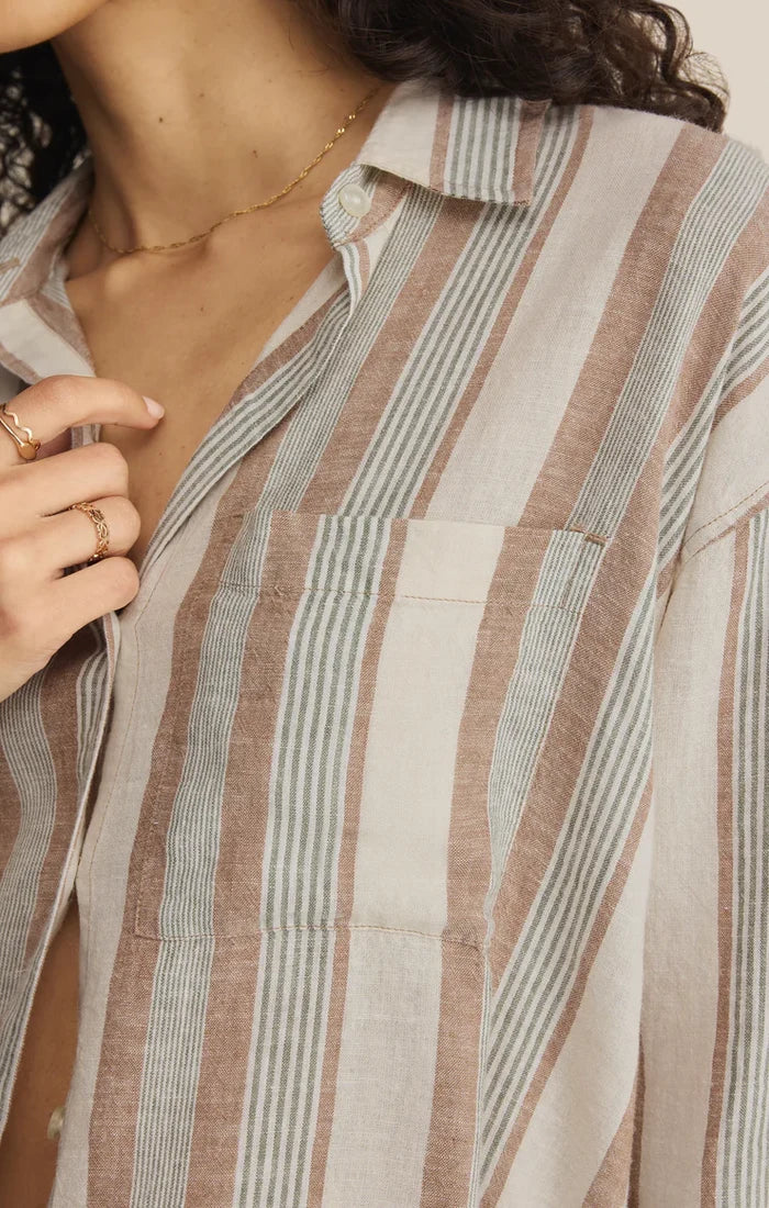Z Supply The Perfect Striped Button - Island Coconut