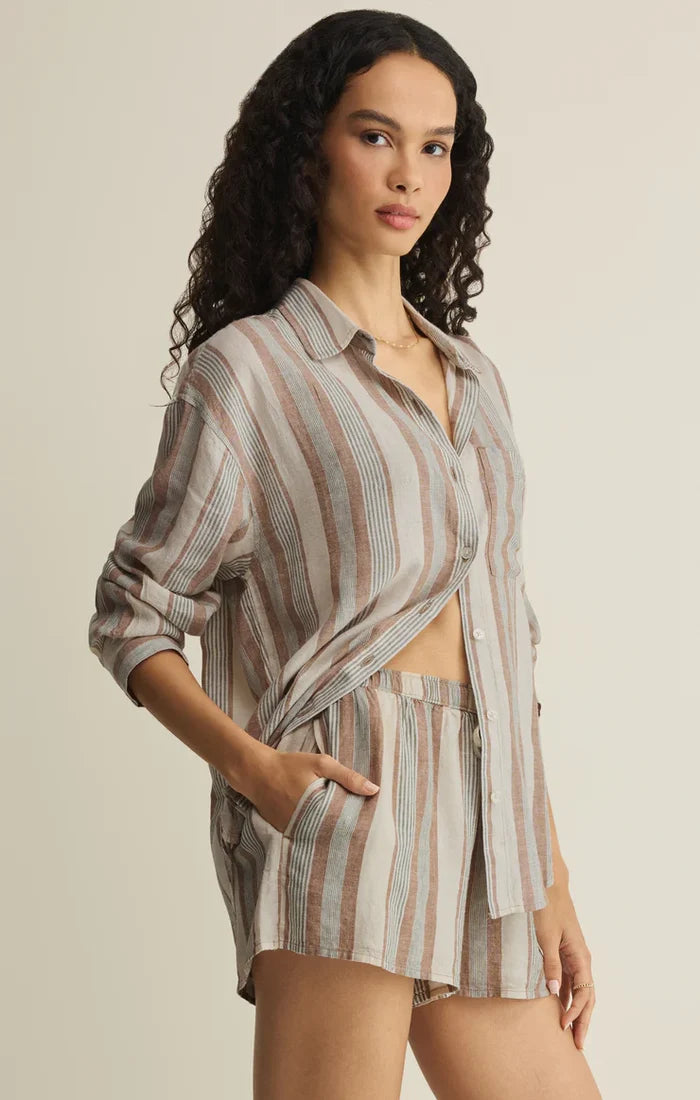 Z Supply The Perfect Striped Button - Island Coconut