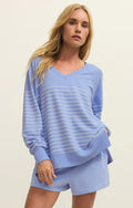 Z Supply Weekender Stripe V Neck - Barcelona Blue