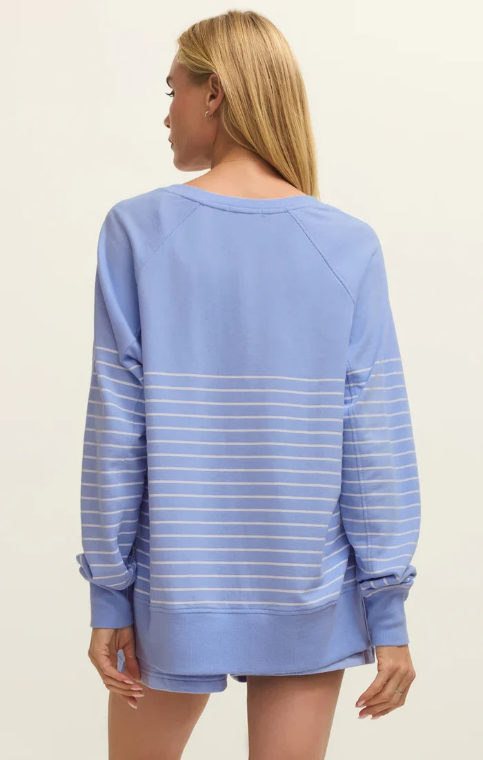 Z Supply Weekender Stripe V Neck - Barcelona Blue